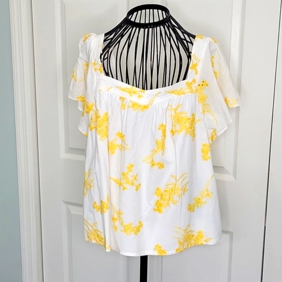 A LOVES A White Blouse With Yellow Embroidered Floral Print Size Large - Picture 10 of 10